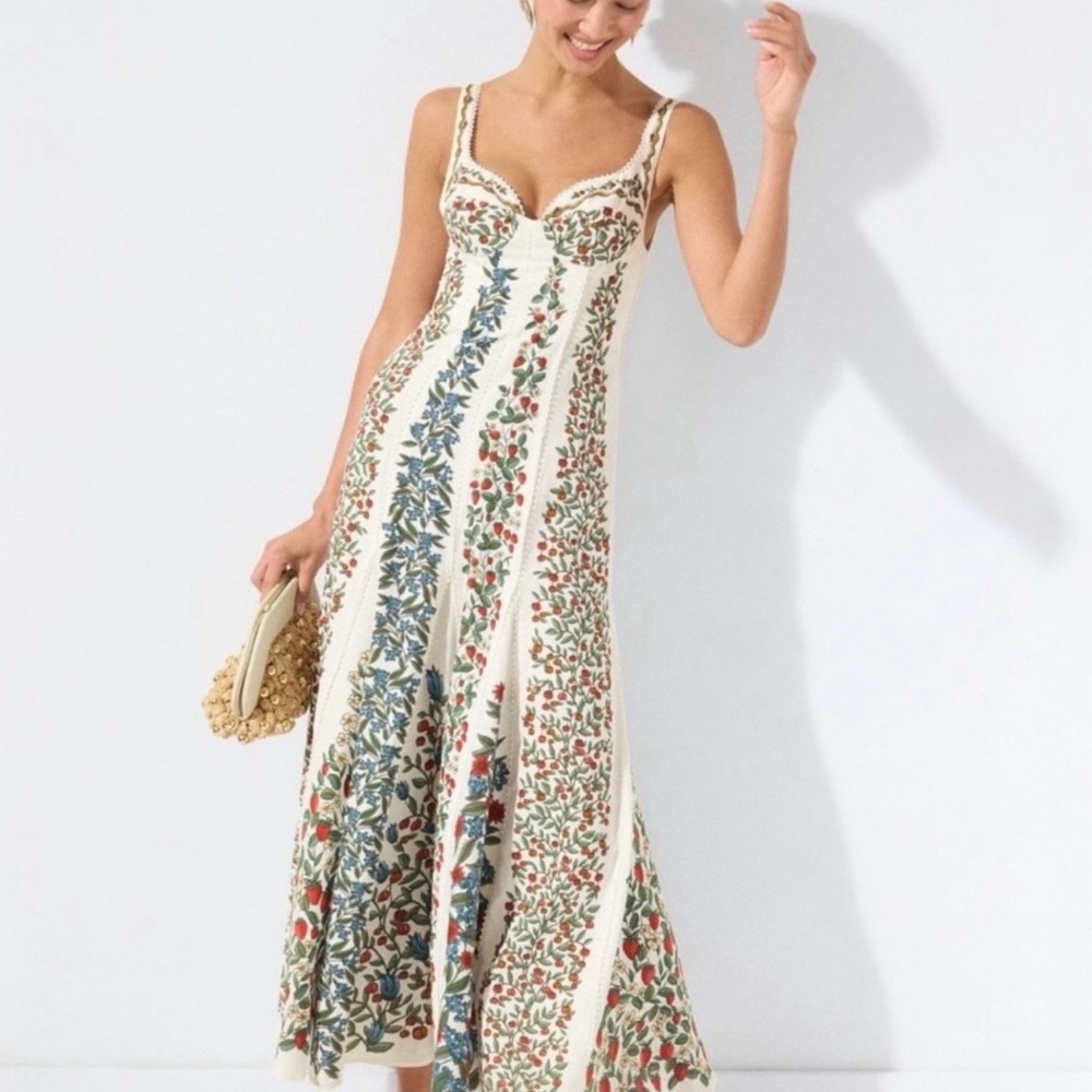 FARM RIO Cream Floral Maxi Dress with Blue & Red Accents - Picture 5 of 6